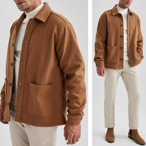 Magaschoni Men’s NWT Caramel Tan Fleece‎ Style Button Down Shirt Jacket Size XL